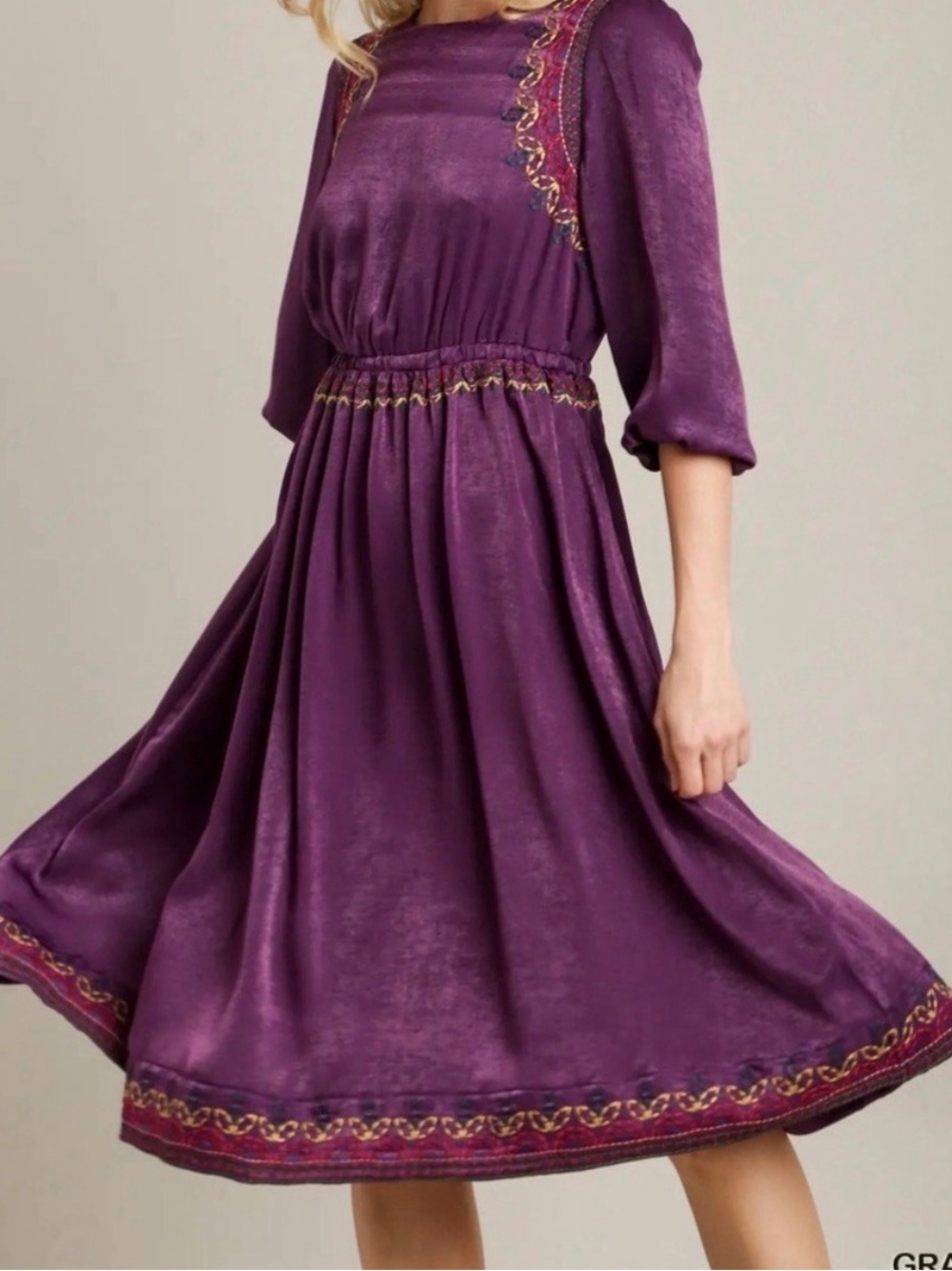 Umgee Purple Embroidered Midi Dress